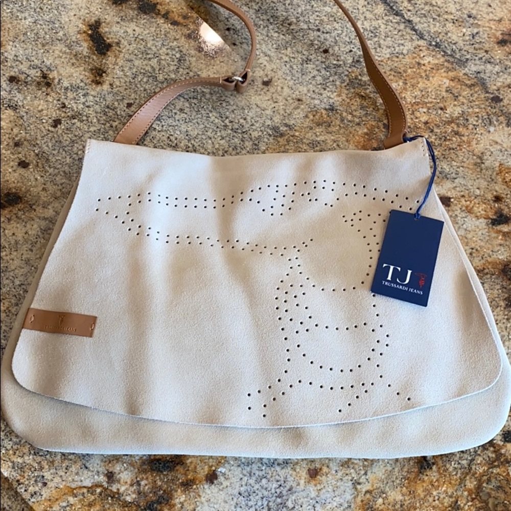 Trussardi Jeans Perforated Logo Suede Bag